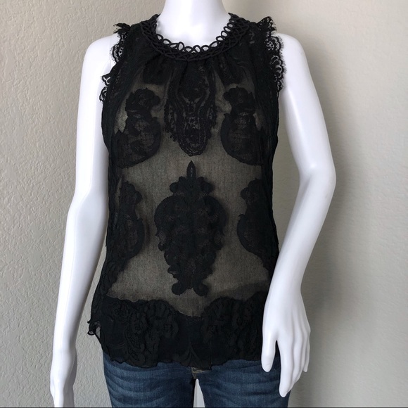 Elie Tahari Tops - Elie Tahari Sleeveless Top M Black Lace Nude Silk